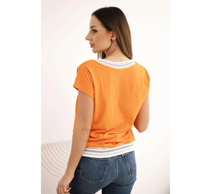 Dámska bavlnená blúzka s výstrihom do V a oranžovou potlačou NEW YORK