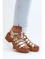 Zazoo 40410 Skórzane Sandały Damskie Złote