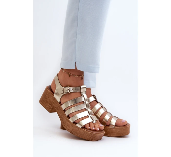 Zazoo 40410 Skórzane Sandały Damskie Złote