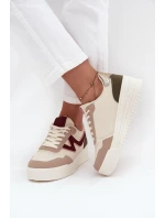 Sneakersy Damskie Na Platformie Ze Złotymi Wstawkami Beżowe Zalvra
