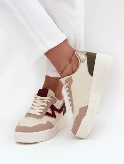Sneakersy Damskie Na Platformie Ze Złotymi Wstawkami Beżowe Zalvra