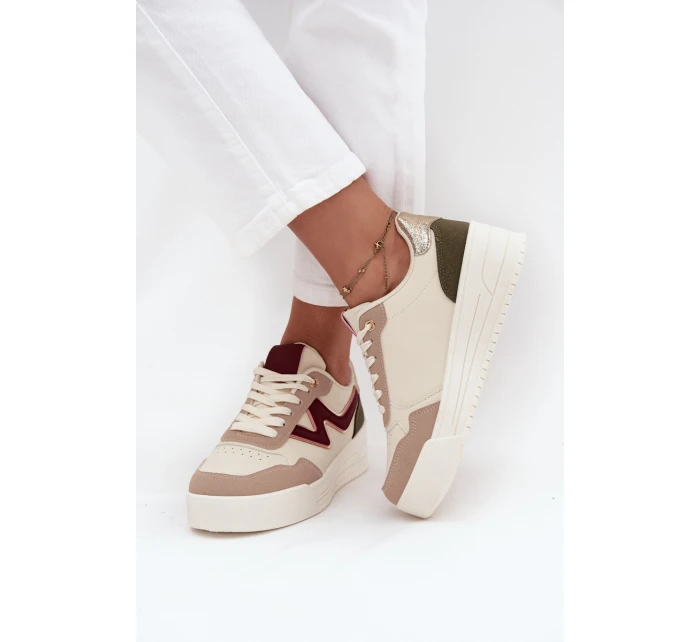 Sneakersy Damskie Na Platformie Ze Złotymi Wstawkami Beżowe Zalvra