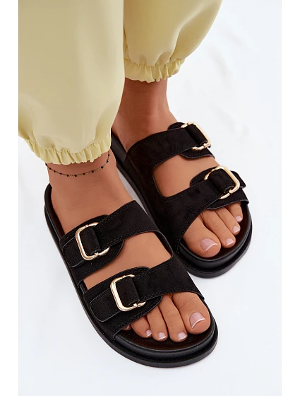 Dámské pantofle se zlatými sponami Černé model 22125523 - Boto