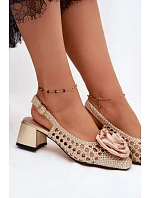 Dámské sandály na podpatku s ozdobou Zlaté model 22220806 - Artiker Dámské sandály na podpatku s ozdobou Zlaté model 22220806 - Artiker