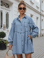 Dámske oversize džínsové šaty v košeľovom štýle FashionStreet EY2688