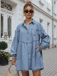 Dámske oversize džínsové šaty v košeľovom štýle FashionStreet EY2688