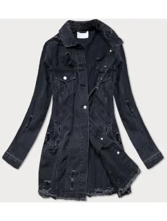 Dámska čierna voľná bunda s výstrihom (LS9033)