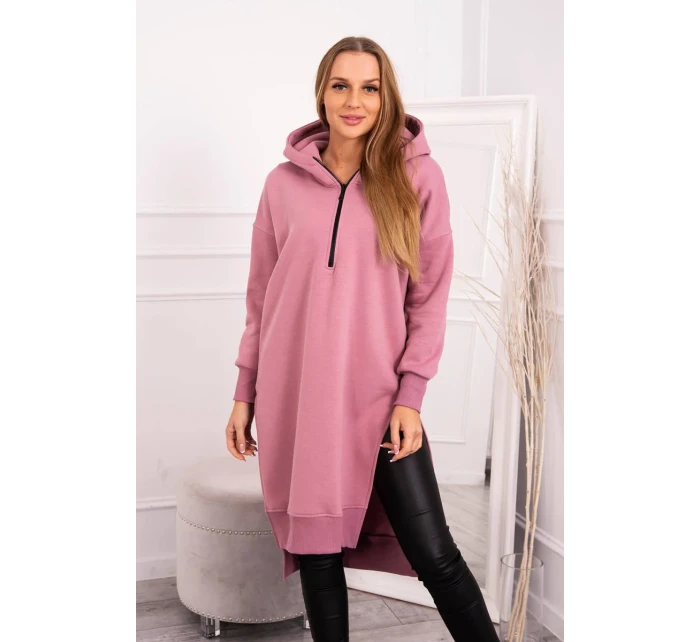 Zateplená mikina s bočnými rázporkami tmavo ružová