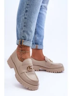 Damskie Półbuty Skórzane Z Ozdobą Beżowe Rosefalls