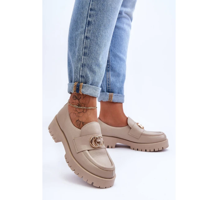 Damskie Półbuty Skórzane Z Ozdobą Beżowe Rosefalls