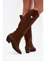 Kožené semišové kozačky cowboyové zateplené Zazoo 4224 čokoládové