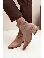 Dámské kotníkové boty na podpatku typu Khaki model 22320781 - Boto