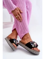 Dámske papuče na platforme s ozdobami S.Barski čierne