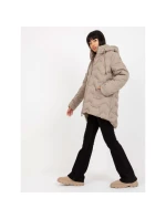 Béžová péřová zimní bunda s kapucí model 21349846