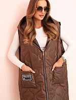 Dámske Plus veľkosť prešívaná vesta s kapucňou na zips Brown