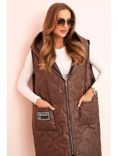 Dámske Plus veľkosť prešívaná vesta s kapucňou na zips Brown