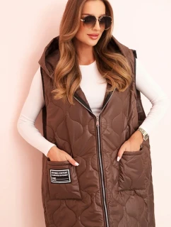 Dámske Plus veľkosť prešívaná vesta s kapucňou na zips Brown