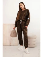 Dámska súprava z viskózového džerseja oversize s predĺženou mikinou a pracím efektom hnedej farby Dámska súprava z viskózového džerseja oversize s predĺženou mikinou a pracím efektom hnedej farby