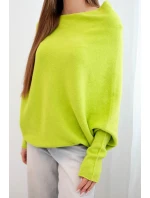 Dámsky asymetrický viskózový sveter bat pistáciová