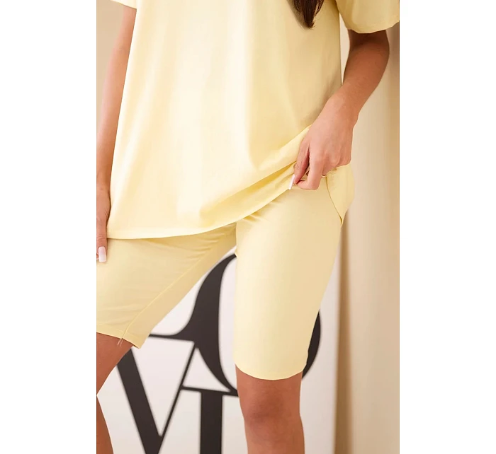 Dámský bavlněný komplet s krátkým rukávem a šortkami žlutý