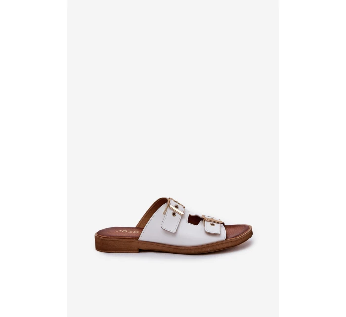 Kožené Ploché Sandály S Přezkami Bílé model 21686308 - Zazoo