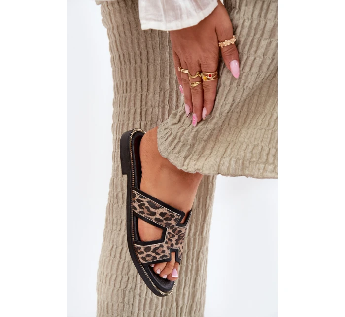 Kožené Ploché Pantofle S Vzorem  Černé model 21697407 - Zazoo