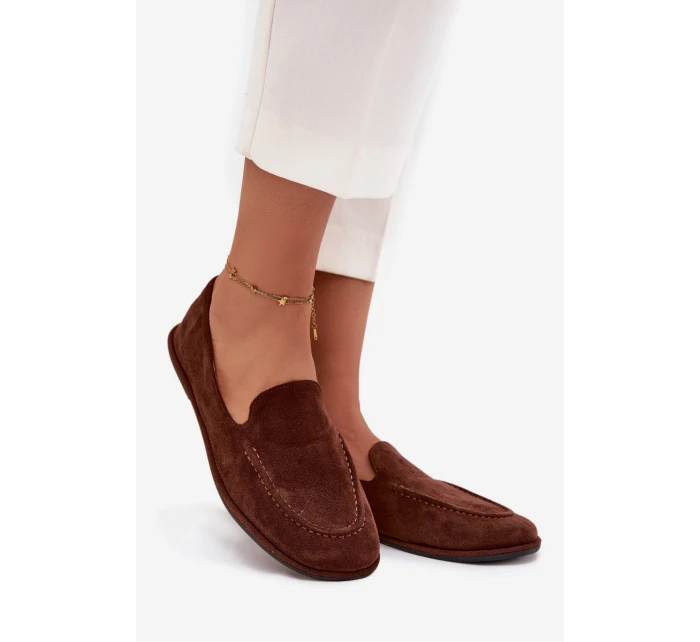 Dámské mokasíny z eko semiše rovné hnědé model 21710877 - Boto
