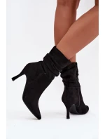 Dámska členková obuv na ihlovom podpätku s prelisovaným zvrškom Ulisse - čierna, eko semiš Dámska členková obuv na ihlovom podpätku s prelisovaným zvrškom Ulisse - čierna, eko semiš