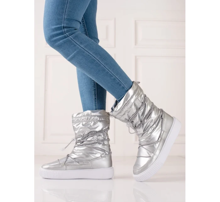 Krásné sněhule dámské šedo-stříbrné bez podpatku Krásné sněhule dámské šedo-stříbrné bez podpatku