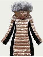 Béžová dámska zimná bunda z rôznych lepených materiálov (dk067-95)
