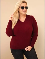 Dámský svetr Plus Size z baby alpaky s dlouhým rukávem bordó barvy Dámský svetr Plus Size z baby alpaky s dlouhým rukávem bordó barvy