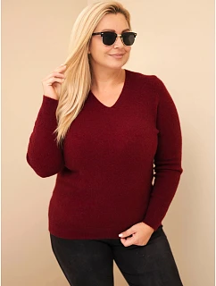 Dámský svetr Plus Size z baby alpaky s dlouhým rukávem bordó barvy