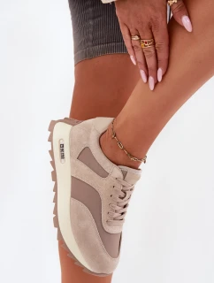 Zamszowe Sneakersy Na Platformie Damskie Big Star RR274897 HI-POLY SYSTEM Beżowe