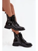 Lakované dámské kozačky z přírodní kůže model 21713802 Černé - D&A