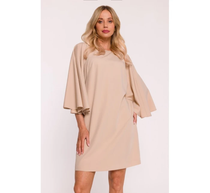 model 21470730 Mini šaty s netopýřími rukávy béžové - STYLOVE