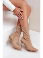 Materiál Kotníkové topánky na podpätku Tmavo béžová Amune Materiál Kotníkové topánky na podpätku Tmavo béžová Amune