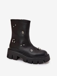 Dámske členkové čižmy Thavira so zipsom a zdobením - čierne