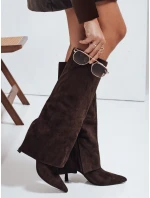 Dámské semišové kozačky s širokým svrškem hnědé Dstreet model 21992048 - FashionStreet
