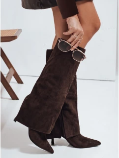 Dámské semišové kozačky s širokým svrškem hnědé Dstreet model 21992048 - FashionStreet