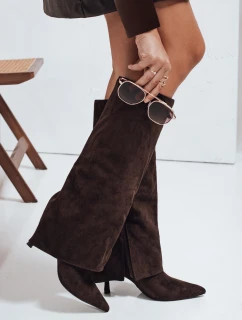 Dámské semišové kozačky s širokým svrškem hnědé Dstreet model 21992048 - FashionStreet