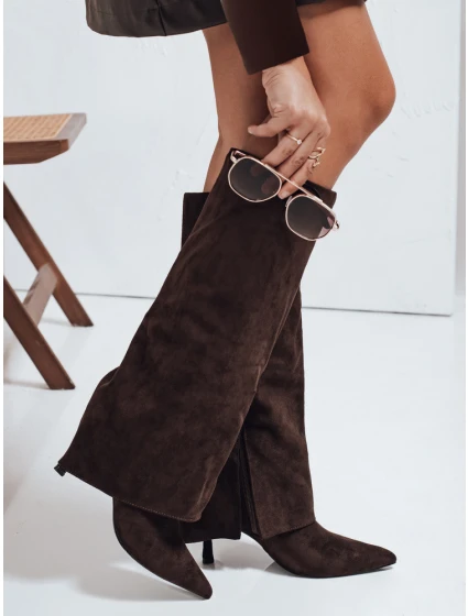 Dámské semišové kozačky s širokým svrškem hnědé Dstreet model 21992048 - FashionStreet
