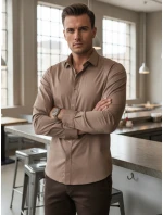 Pánska elegantná hladká béžová košeľa REGULAR FIT FashionStreet DX2686