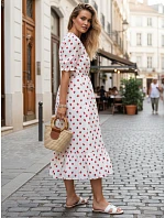 Dámske midi šaty s kvetinovým vzorom biele FashionStreet EY2656 Dámske midi šaty s kvetinovým vzorom biele FashionStreet EY2656