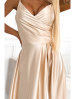 CHIARA - Elegantné zlaté dámske saténové maxi šaty na ramienkach 299-8