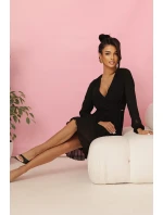 ISABELLE plisované šaty s dlouhými rukávy a výstřihem BLACK model 21215944 - numoco