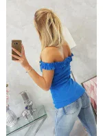 Nevädze modrá volániková blúza s pruhmi Nevädze modrá volániková blúza s pruhmi