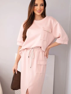 Dámsky set s blúzkou a midi sukňou butter dark powder pink