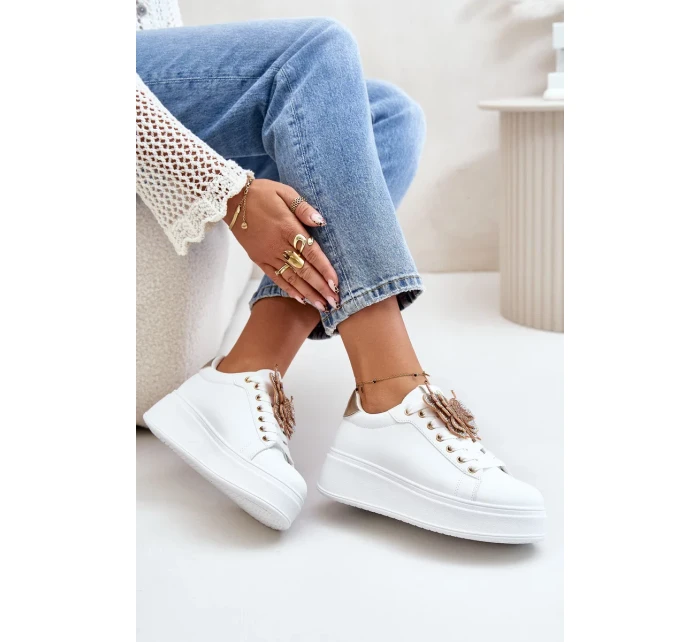 Dámske tenisky na platforme s motýľom bielo-zlaté Naritevia Dámske tenisky na platforme s motýľom bielo-zlaté Naritevia