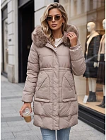 Dámska zimná prešívaná bunda s kapucňou, svetlo béžová, FashionStreet TY5823 Dámska zimná prešívaná bunda s kapucňou, svetlo béžová, FashionStreet TY5823
