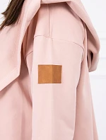 Dlhý kabát s kapucňou tmavo púdrovo ružový